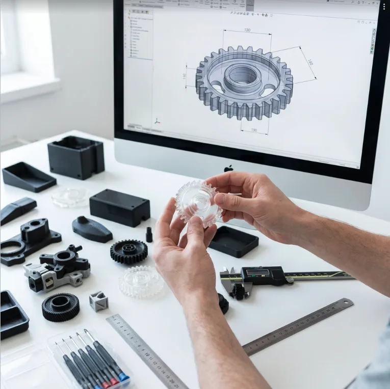 Engineer reviewing a 3D model to avoid common mistakes before ordering a custom 3D printed part