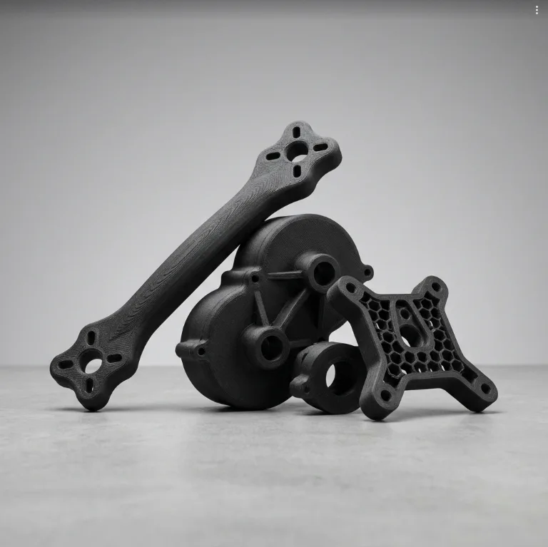 PA6-CF 3D printed structural arm and mounting components in carbon fibre nylon