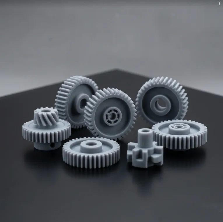 Grey resin 3D printed gears and mechanical components with smooth surfaces